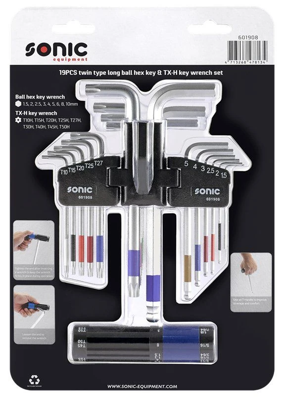 Sonic 601908 Dubbele Stiftsleutelset TX En Binnenzeskant Met Kogelkop - 18 Delig 3 Sonic 601908 Dubbele Stiftsleutelset TX En Binnenzeskant Met Kogelkop - 18 Delig - Afbeelding 3