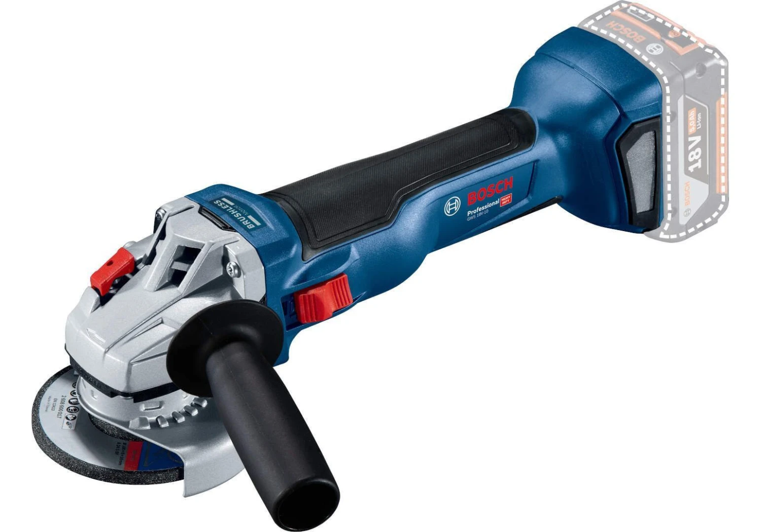 Bosch GWS 18V-10 18V Li-Ion Accu Haakse Slijper Body - 125mm - Koolborstelloos 1 Bosch GWS 18V-10 18V Li-Ion Accu Haakse Slijper Body - 125mm - Koolborstelloos