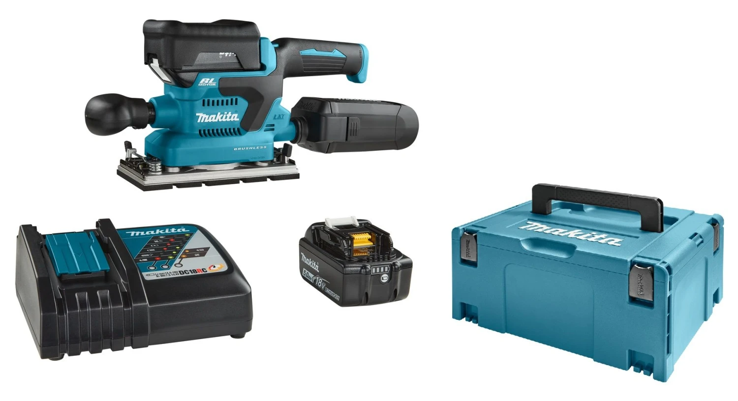 Makita DBO380RTJ 18V Li-ion Accu Vlakschuurmachine Set (2x 5,0Ah) In Mbox - 93x230mm - Koolborstelloos 1 Makita DBO380RTJ 18V Li-ion Accu Vlakschuurmachine Set (2x 5,0Ah) In Mbox - 93x230mm - Koolborstelloos